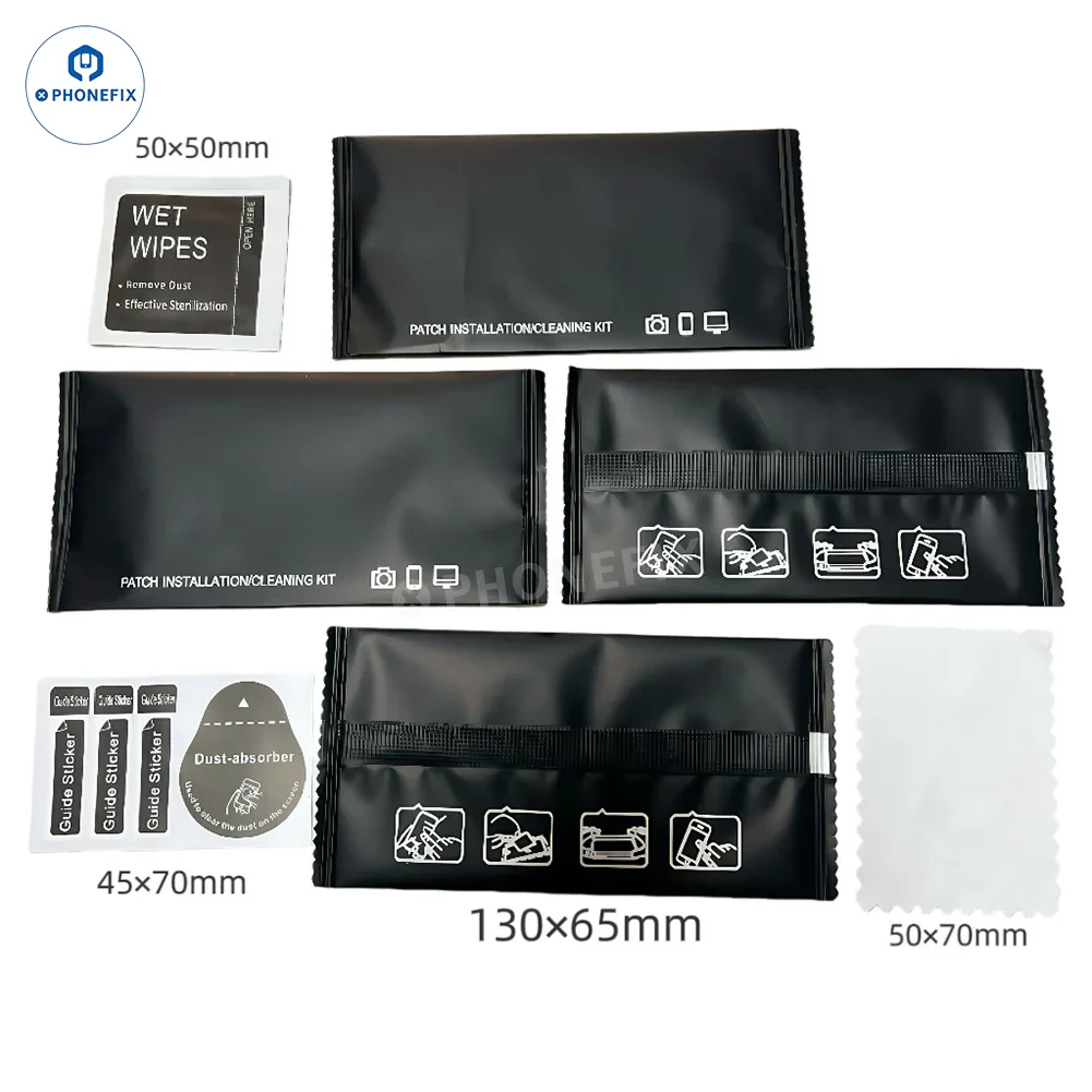 Black alcohol wet and dry wipes pack for phone screen and camera lens cleaning by PHONEFIX, compact and convenient assist tools.