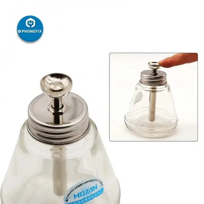 PhoneFix 100ml glass liquid alcohol bottle for cleaning and disinfecting phone repair tools and electronic device parts.