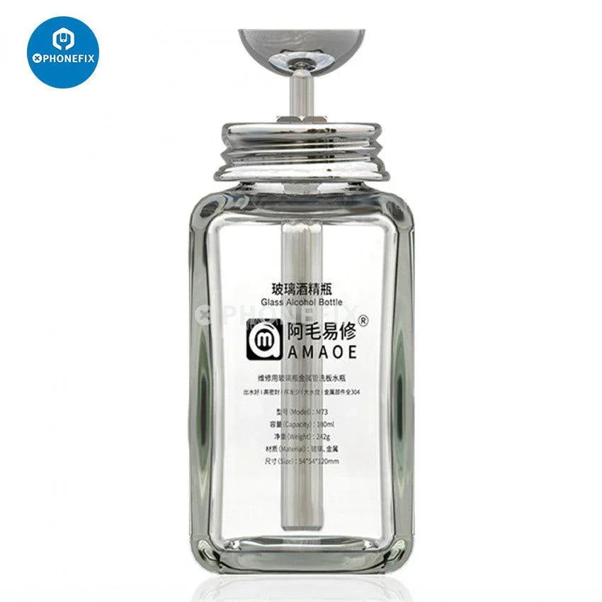 PhoneFix 100ml glass liquid alcohol bottle for cleaning and repair tools, used for phone repair and electronic cleaning tasks.