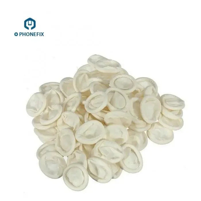 Disposable latex finger cots from PHONEFIX, protective rubber fingertips for electronics and delicate work.