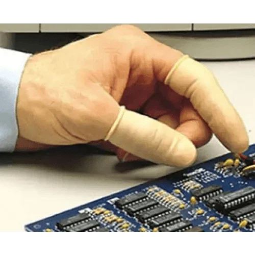 Set of 10 disposable latex finger cots from PHONEFIX, fingertip protectors for delicate handling or assist tools.