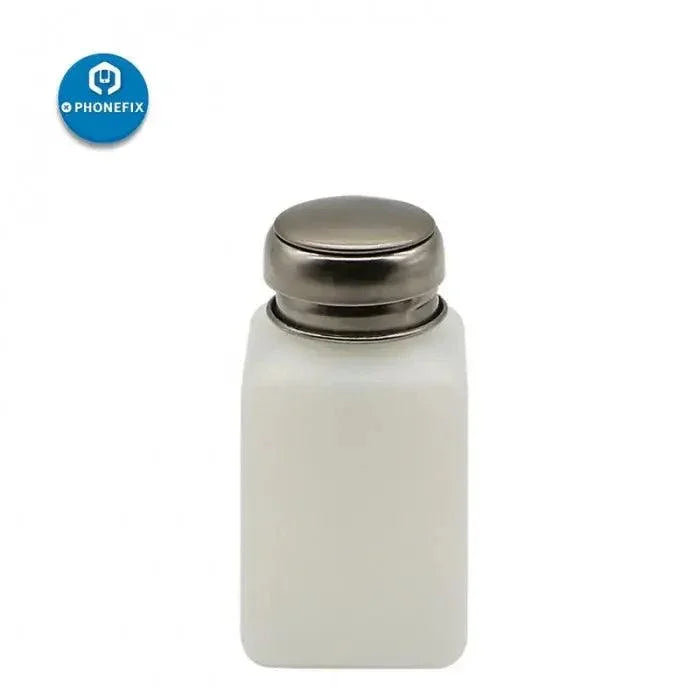 Empty alcohol bottle with stainless steel cap from PHONEFIX, designed for phone cleaning tools and assist tools.