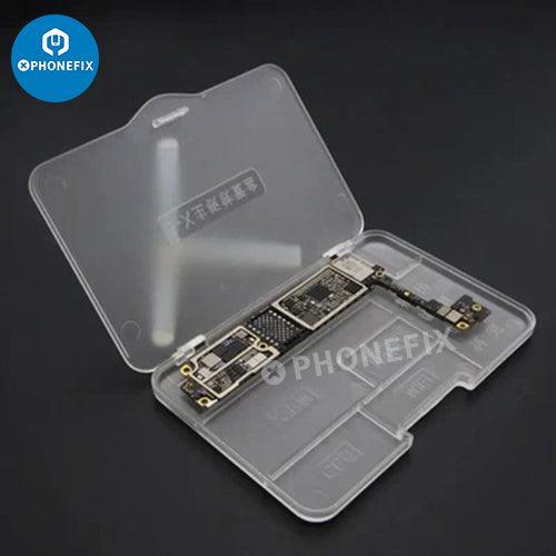 PHONEFIX multi-function storage box for phone motherboard IC screws and assist tools, organized and compact for electronic repairs.