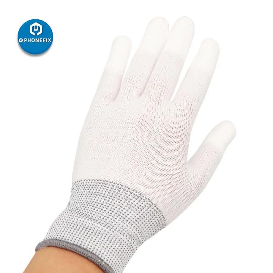 PhoneFix anti-static nylon fiber gloves for ESD electronic work and repair, designed to prevent static discharge during handling.