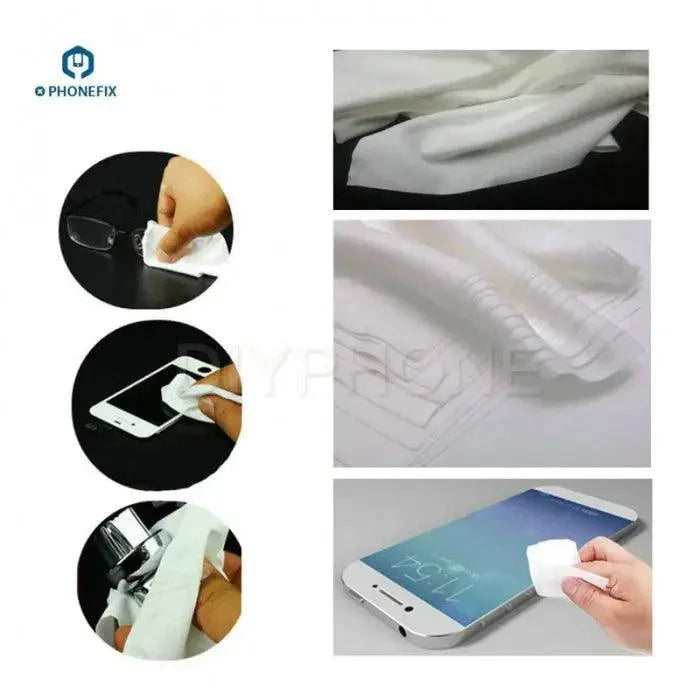Set of 50 non-dust cleaning cloths for phone screens, compatible with phone repair tools, by PHONEFIX.