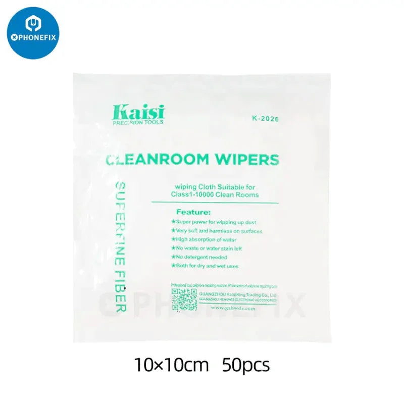 Set of 50 non-dust cleaning cloths for phone screens by PHONEFIX, soft microfiber cloths for gentle cleaning of electronic devices.