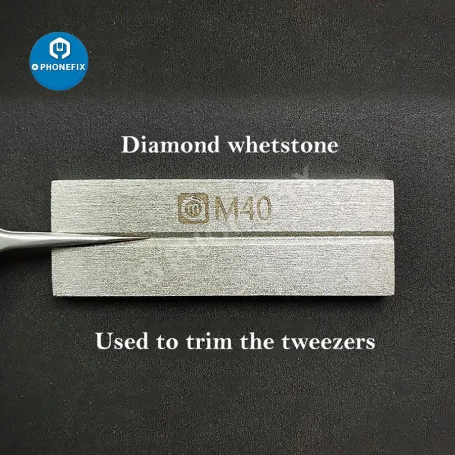 Amaoe M40 double-sided grindstone tweezers correction polish station for phone repair, featuring precision tool design by PHONEFIX.