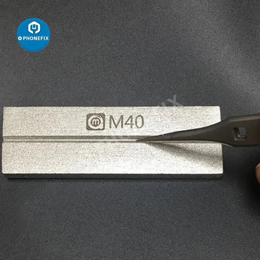 Amaoe M40 double-sided grindstone tweezers correction polish station, assist tools for phone repair by PHONEFIX, shown on a work surface.