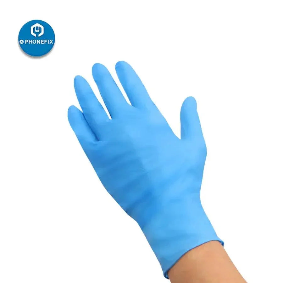 Pair of black disposable latex and PVC cleaning gloves from PHONEFIX, anti-static rubber gloves for safe handling.