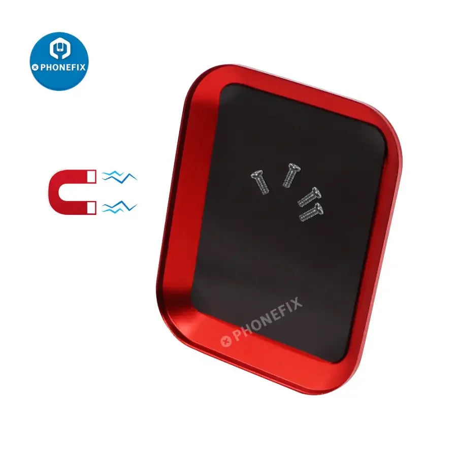 Blue aluminium alloy magnetic screw tray plate from PHONEFIX for phone and RC car repair, assist tool for holding small screws.