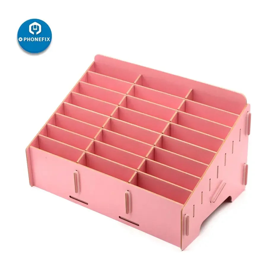 Wooden 24-grid desktop organizer from PHONEFIX for phone, stationery, and classroom storage, multifunctional assist tool.