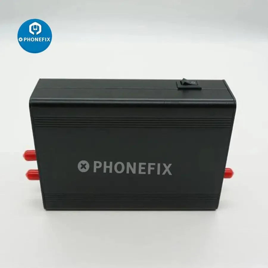 Portapack Mayhem firmware flashed HackRF SDR device for radio frequency transmission, covering 1MHz to 6GHz, by PHONEFIX.