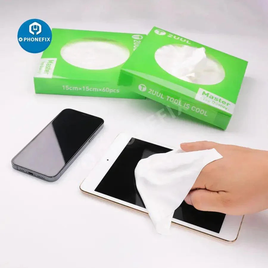 2UUL microfiber multi-function cleaning wiper for phone repair, PHONEFIX brand, showing the soft, reusable cleaning cloth for electronics.