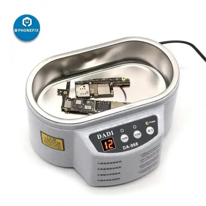 Mini intelligent ultrasonic cleaner for circuit boards by PHONEFIX, compact device for precise cleaning of electronic components.