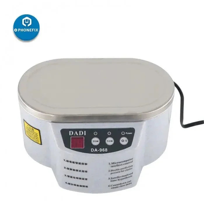 Mini PHONEFIX ultrasonic cleaner for circuit boards, compact cleaning machine for electronics maintenance and circuit board cleaning.