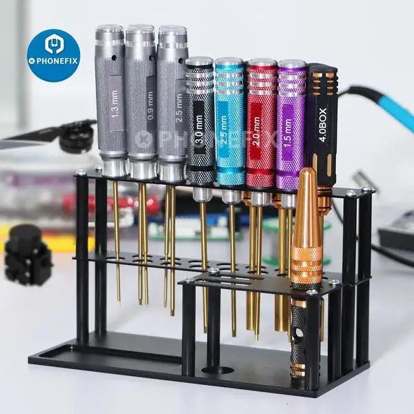PHONEFIX 18-hole screwdriver storage rack for RC tools kit organization, featuring a compact and durable design for easy tool access.