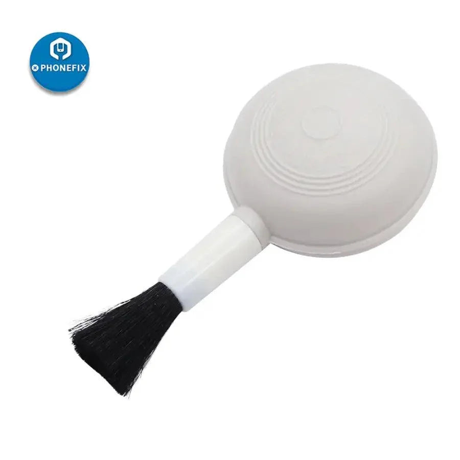 Phonefix 2-in-1 dust cleaning air blower and brush for keyboards and camera lenses, ideal for removing dust and debris effectively.