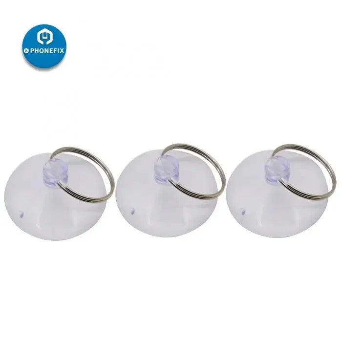 Pair of 35mm suction cups with keychain for phone LCD screen opening, PHONEFIX assist tools for smartphone repairs.