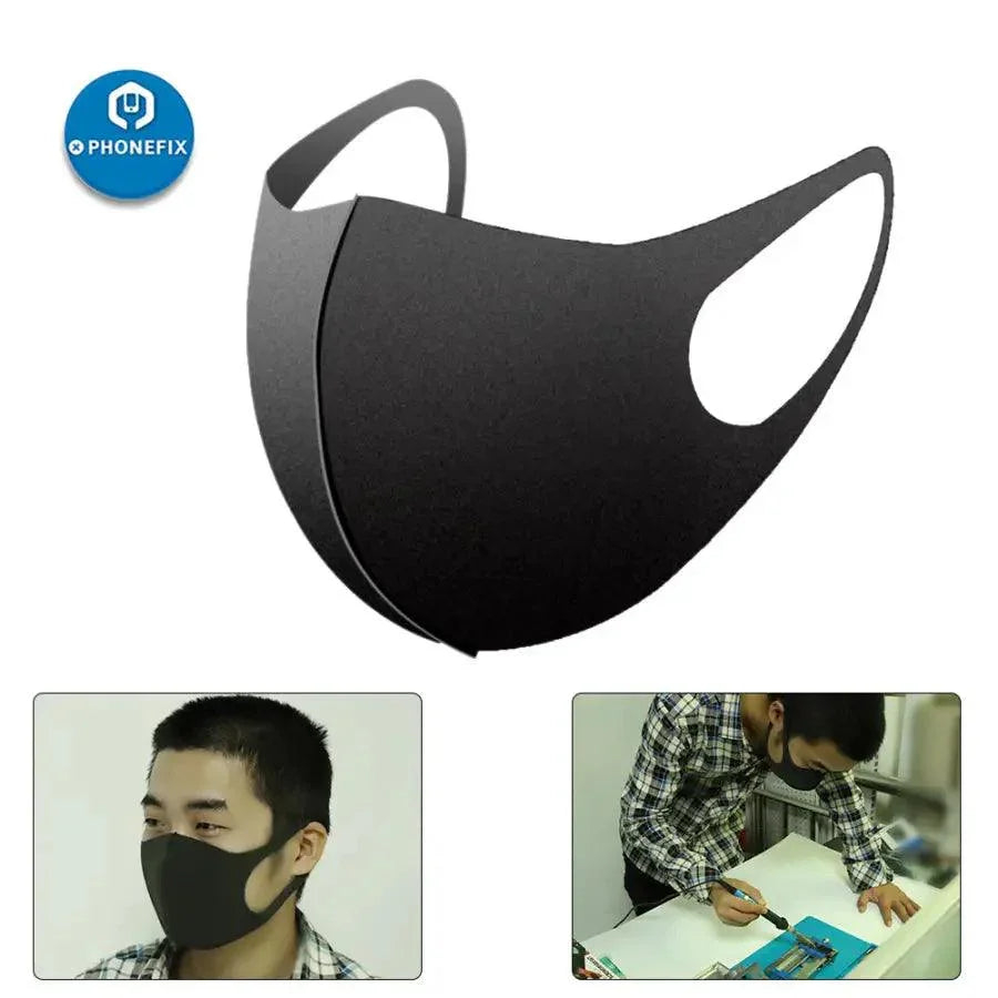 Black 3D fashion reusable anti-dust mask for adults by PHONEFIX, designed for comfortable wear for men and women.