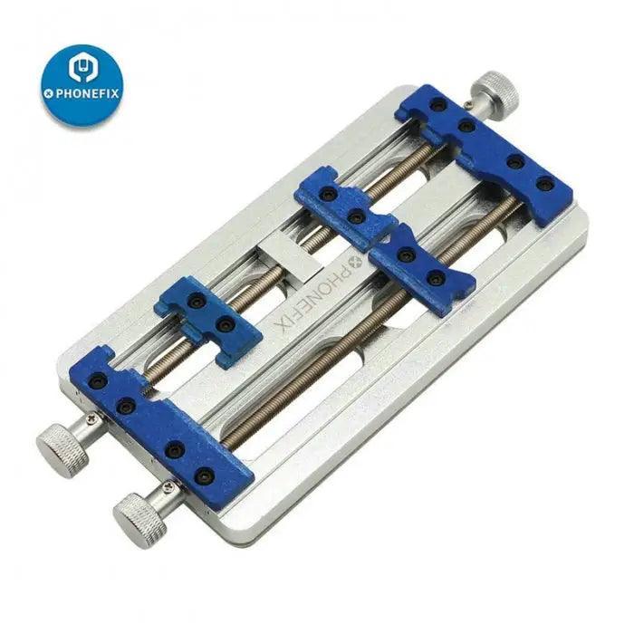 High temperature aluminum alloy double axis PCB board holder fixture by PHONEFIX, used for precise circuit board positioning.