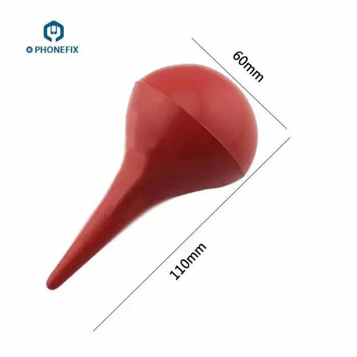 Red rubber dust blower by PHONEFIX, a soft air cleaning tool used for blowing dust from electronic devices.