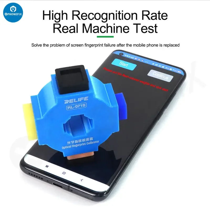 PHONEFIX RL-071B optical fingerprint calibrator for Huawei, Xiaomi, Oppo, and Vivo smartphones, assist tool for fingerprint sensor calibration.