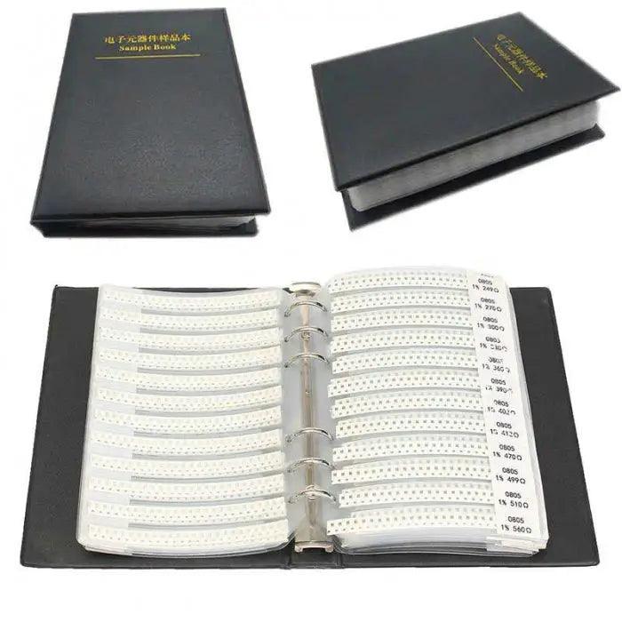 PhoneFix SMD Resistor Sample Book with various electronic resistors, capacitors, and inductors for electronic repair tools.