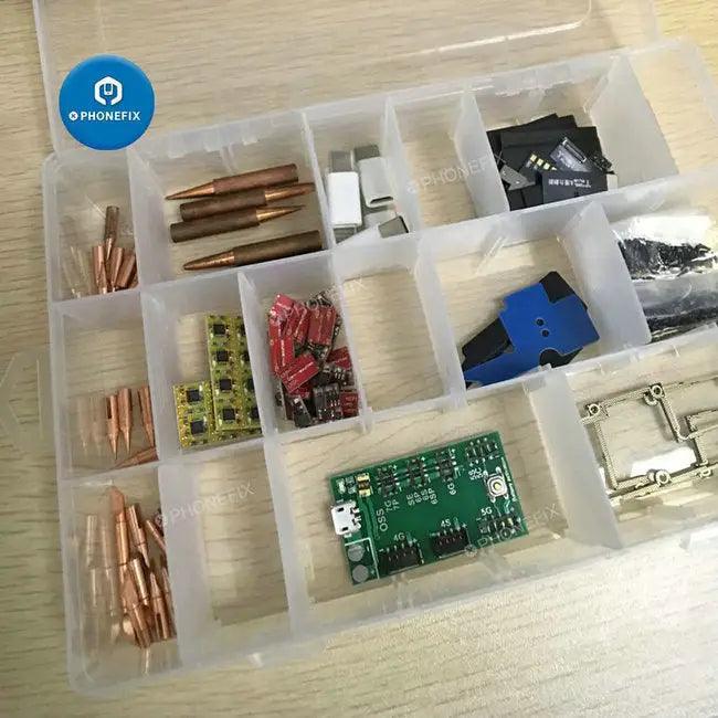 Boîte de rangement en plastique PHONEFIX avec 24 compartiments réglables, idéale pour organiser les pièces et composants de réparation de téléphones portables.