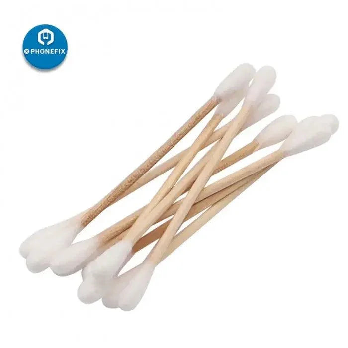 80-pack double-head cotton swabs by PHONEFIX, cleaning tools with soft cotton tips for delicate ear and device cleaning.