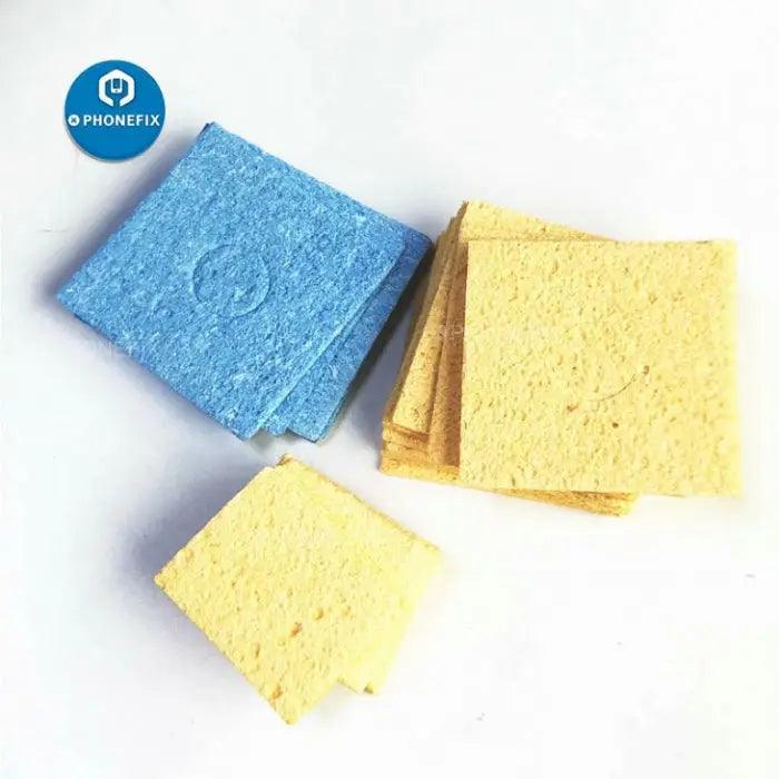Yellow replacement sponge pads for electric iron tip cleaning, compatible with various models, by PHONEFIX.