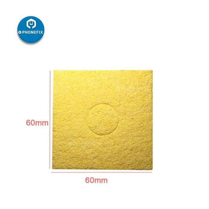 Yellow replacement sponge pads for electric iron tip cleaning, compatible with various brands, by PHONEFIX.
