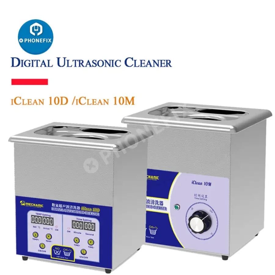 PHONEFIX MECHANIC iClean-E08P ultrasonic cleaner for PCB, camera, glasses, and jewelry cleaning, compact assist tool for electronics repair.