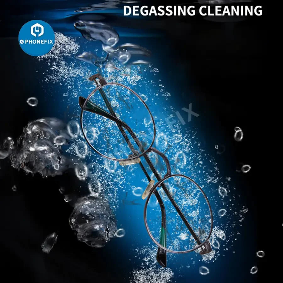 PHONEFIX MECHANIC iClean-E08P ultrasonic cleaner for PCB, camera, glasses, and jewelry cleaning, compact assist tool for electronics and accessories.