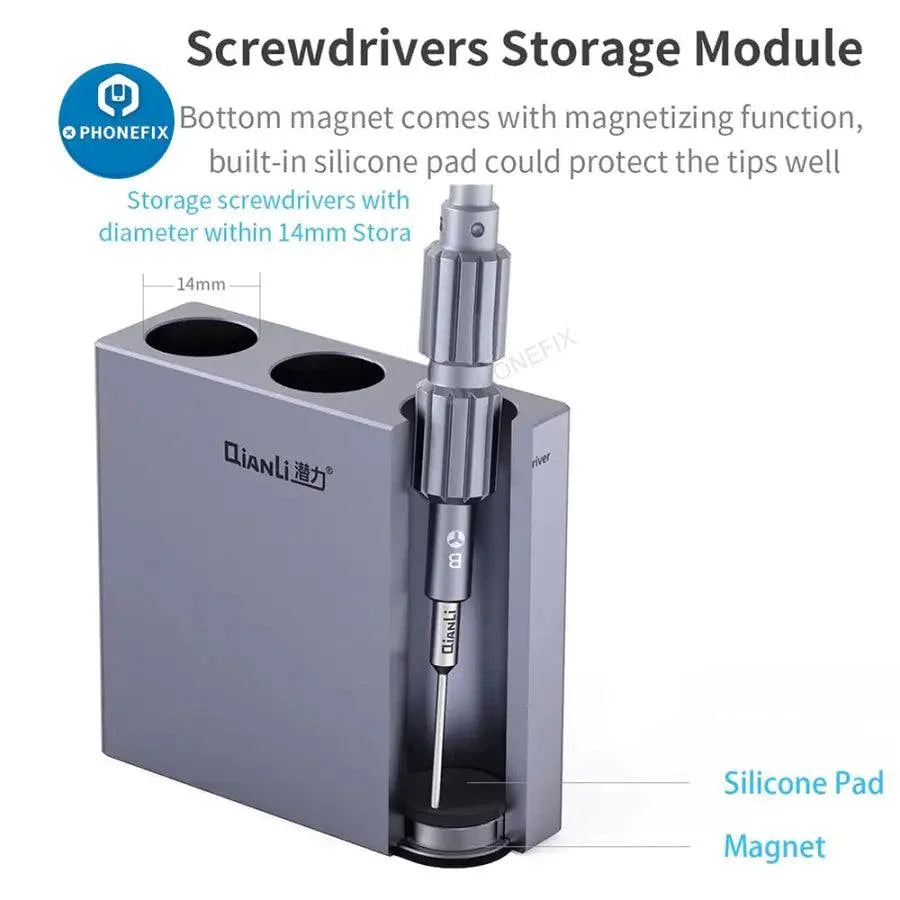 QianLi ToolPlus iCube aluminum alloy storage box for phone repair tools, compact and durable assist tool by PHONEFIX.