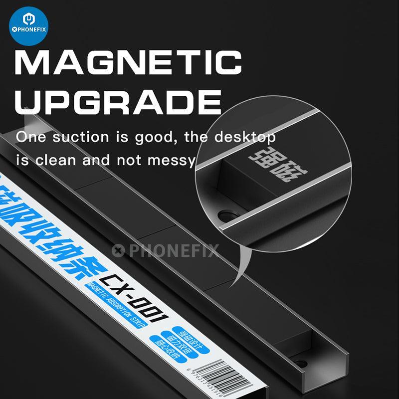 MaAnt CX-001 magnetic absorption strip storage tape classifier from PHONEFIX, a versatile assist tool for organizing small metal parts.