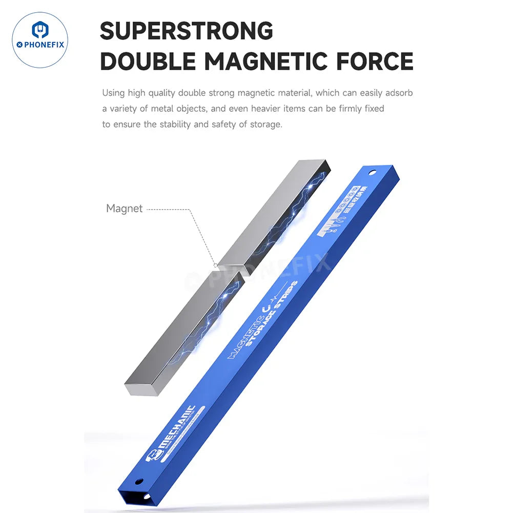 PHONEFIX MECHANIC MAG 25 magnetic storage strip tool holder for organizing small tools and accessories.