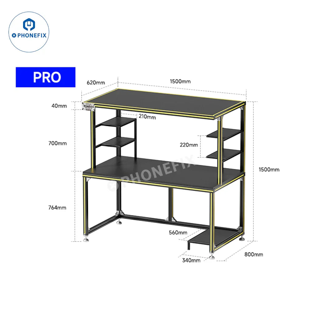 PHONEFIX mechanic mobile phone repair workbench with high brightness LED light and assist tools for electronic repairs.