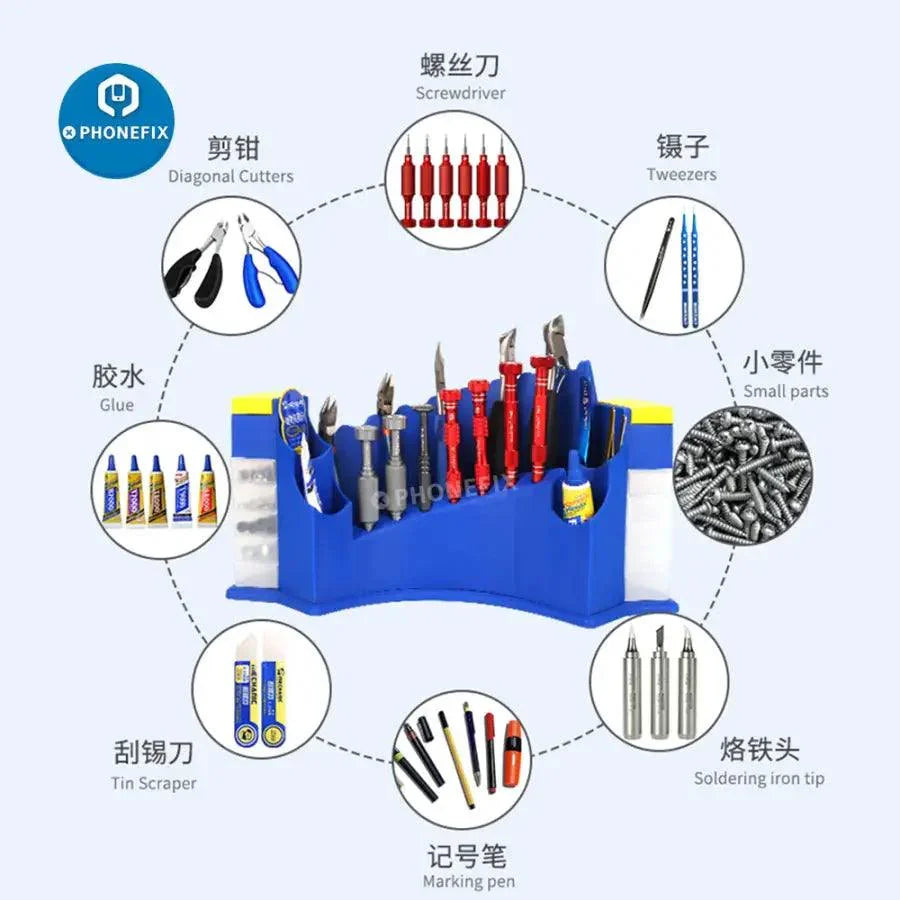 Plastic storage box for phone repair tools by PHONEFIX, multi-functional organizer for small repair accessories.