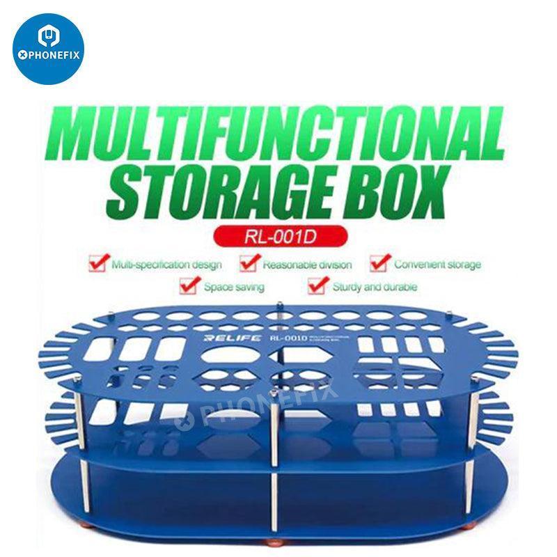 RELIFE RL-001D multifunction storage box and screwdriver tool by PHONEFIX, compact storage rack for tools and small parts.