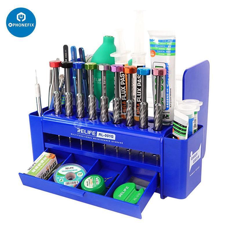 RELIFE RL-001D multifunction storage box and rack with screwdriver tools, designed for organizing small hardware and tools.