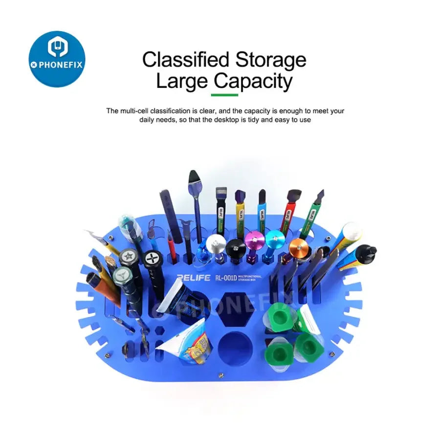 RELIFE RL-001D multifunction storage box and rack for tools, includes screwdriver organizer, by PHONEFIX.