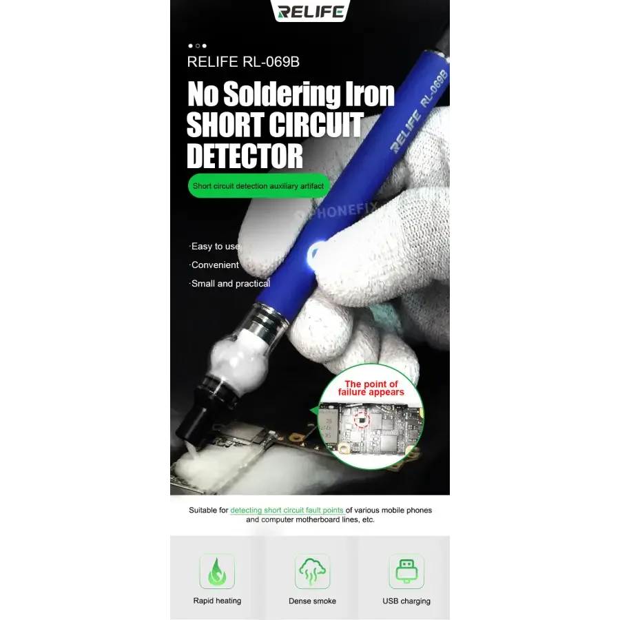 PHONEFIX RELIFE Rosin Atomizer for iPhone repair, short circuit detection flux pen, assist tool for electronics repair.