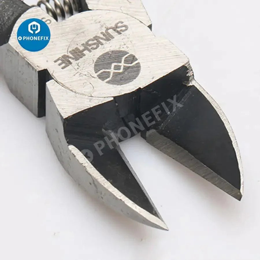 Sunshine SS110 multi-function mini diagonal plier with wire cutter and stripper, PHONEFIX brand, compact assist tool for electronics work.