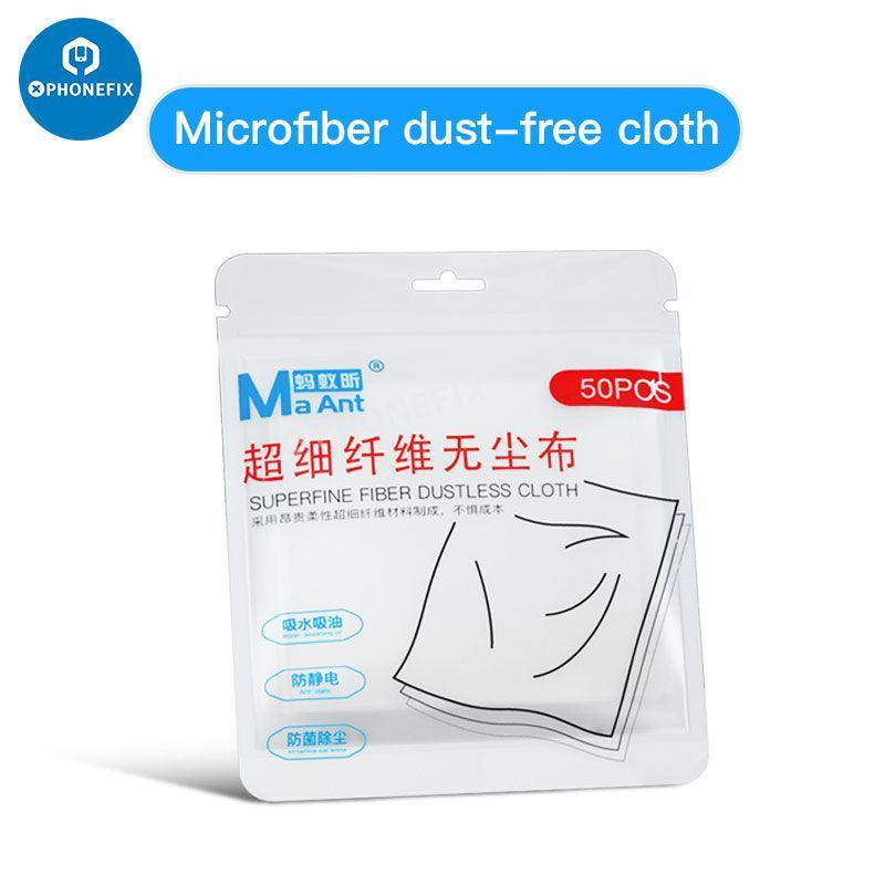 Chiffon de nettoyage d'écran sans poussière MaAnt Fiber de PHONEFIX, conçu pour nettoyer efficacement les écrans de téléphone et en verre.