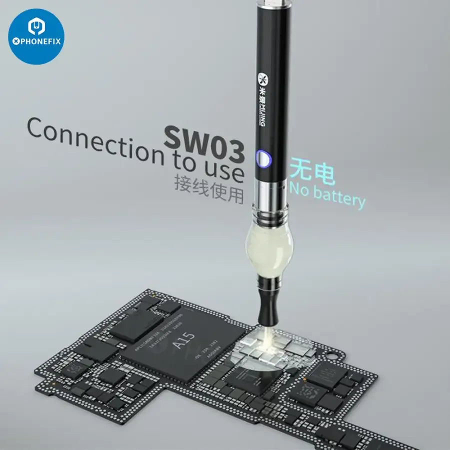 PHONEFIX Mijing Rosin Atomization Pen used for PCB short circuit detection and repair, featuring a compact, handheld design.