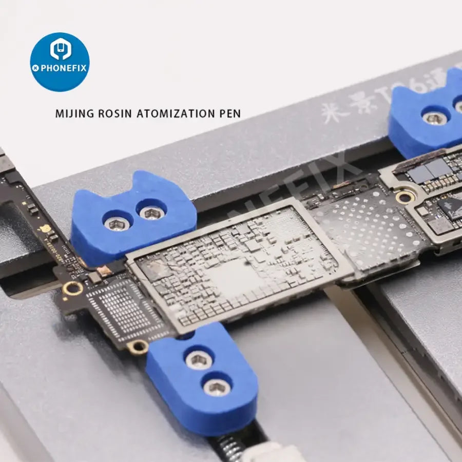 PHONEFIX Mijing Rosin Atomization Pen used for phone PCB short circuit detection and repair, with USB power supply connection.