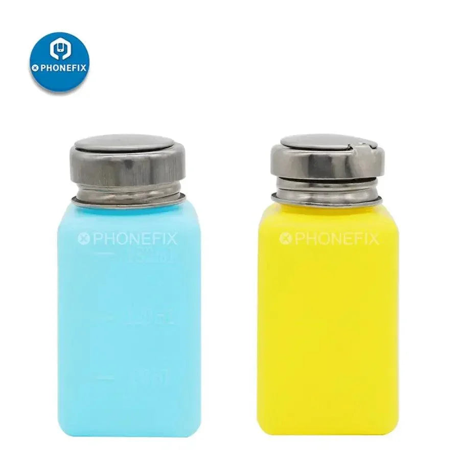 Blue 180ml Plastic Liquid Alcohol Bottle for Phone Repair, by PHONEFIX, part of assist tools for electronics maintenance.