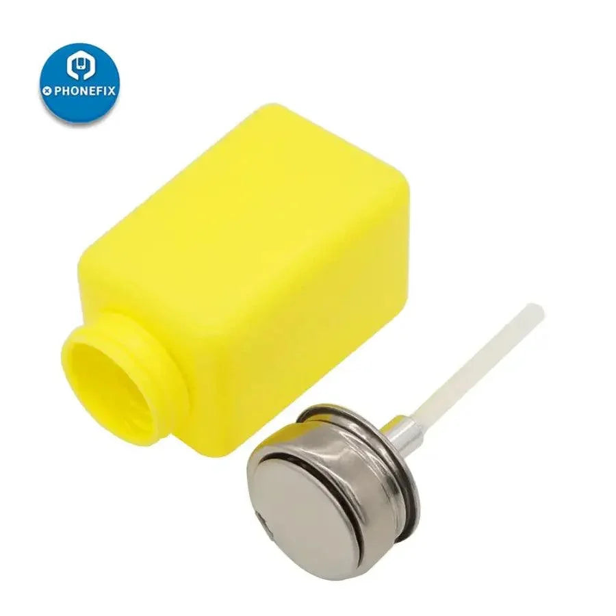 Blue 180ml Liquid Alcohol Bottle in plastic container for phone repair, part of PHONEFIX assist tools for electronics maintenance.
