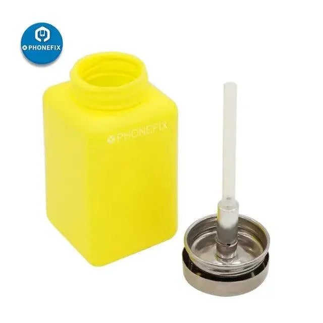 Blue 180ml plastic liquid alcohol bottle for phone repair, assist tool from PHONEFIX for cleaning and repair tasks.