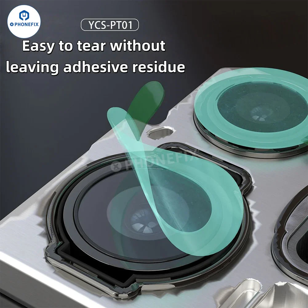 Blue light phone camera lens protection sticker by PHONEFIX, non-damaging assist tool for safeguarding camera lenses.